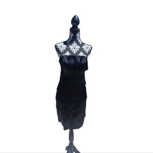 White House Black Market Multi tiered Black Satin Strapless Dress